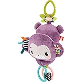 Fisher-Price Baby Stroller Toy Sing & Go Purple Monkey Musical Sensory Plush with Crinkle & Clackers for Newborns from Birth+