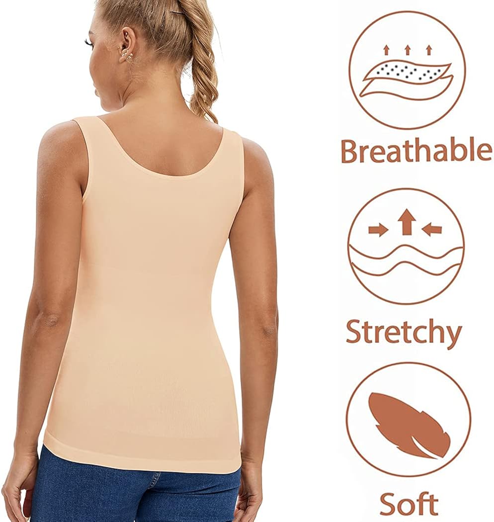 Scoop Neck Tank Tops for Women Tummy Control Shapewear Camisole Compression Slimming Cami Shaper Top at  Women’s Clothing store