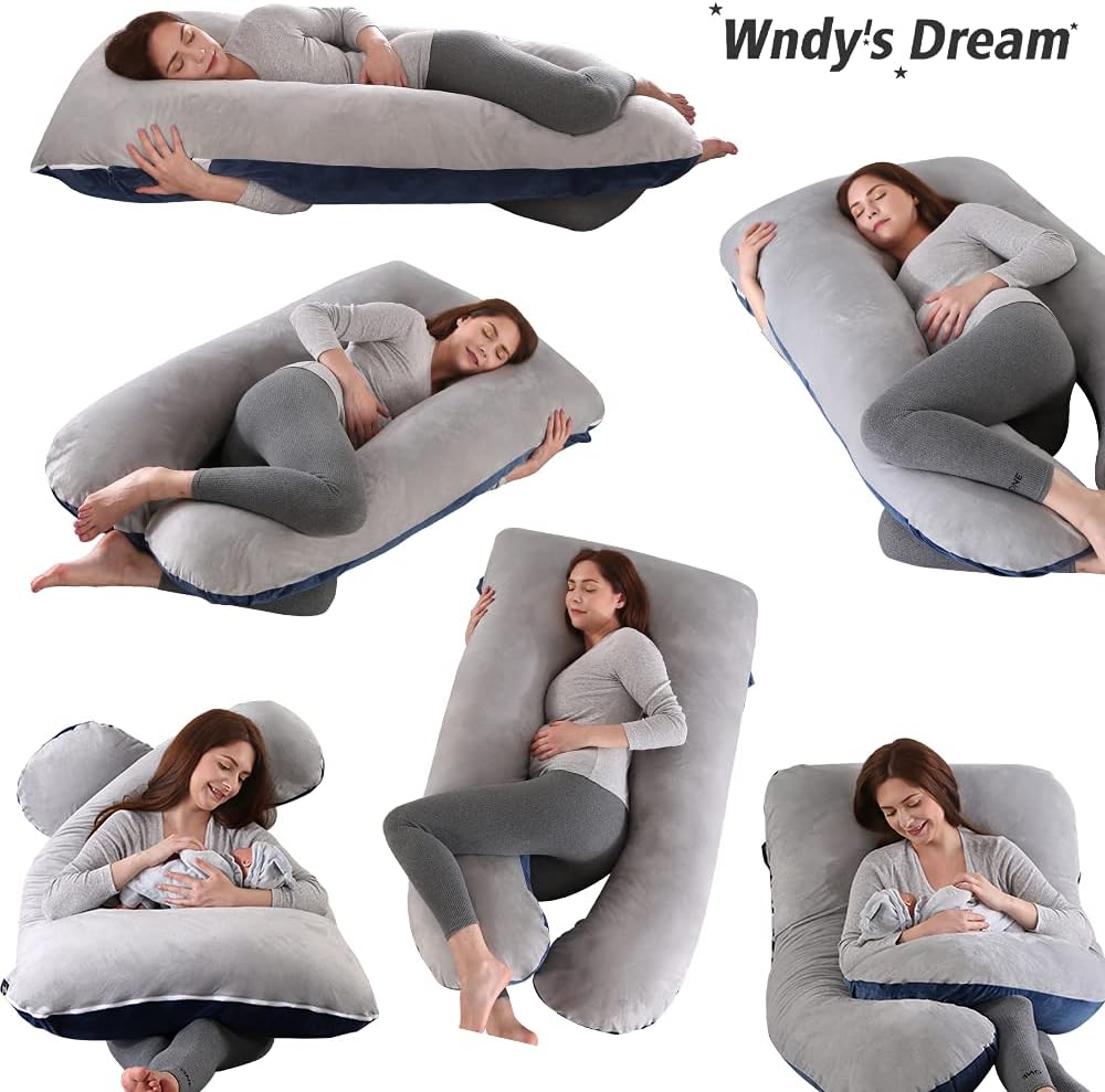 Wndy's Dream Pregnancy Pillow U-Shape, Full Body Pillow Maternity Pillow with 2 Removable Velvet Cover, 58inch, Support for Back, Hips, Legs, Belly(Blue+Grey): Kitchen & Dining