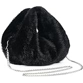 Winter Small Crossbody Bag for Women Faux Rabbit Fur Hobo Bag, Soft Plush Shoulder Handbag Furry Purse with Chain Strap
