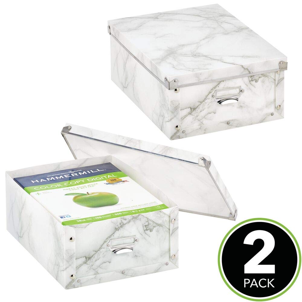 Blanco y Gris mDesign Juego de 2 Cajas de plástico con Tapa Cajas