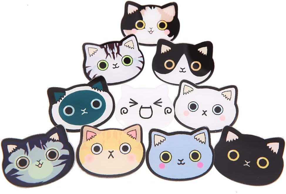 Unigift10 Pcs Cartoon Cat with Different Expressions Badges Acrylic Brooch Pin for Girls Kids Clothes Bags Backpacks Hat Jacket Decoration Gift