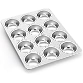 P&P CHEF Muffin Pan Cupcake Baking Pan Set, Stainless Steel Muffin Tin Tray for Mini Cake Tart Quiche, Oven & Dishwasher Safe, Non-toxic & Heavy-duty, (12 Cup, 1Pc)