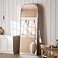 Koonmi Full Length Mirror, 56"x21" Mirror Full Length with Stand, Black Wall Full Body Mirror, Rounded Top Floor Mirror with Aluminum Alloy Frame for Bedroom Living Room