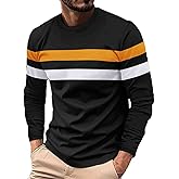 Long Sleeve T Shirt Men Crewneck Fall Workout Shirts Mens Fashion Stripes Casual Tops Regular Fit Athletic Pullover