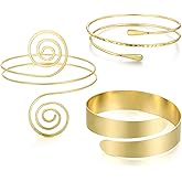 YVVLEE 3Pcs Arm Cuff for Women Open Upper Coil Bangle Bracelets Armlet Gold Silver Adjustable Armband Arm Bracelet Set