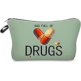 Livel lhood Funny Pill Medicine Storage Bag Small Organizer Bag Full of Drugs Travel Toiletry Zipper Pouch Funny Sarcastic Cosmetic Bag Birthday Gifts for Friends Woman