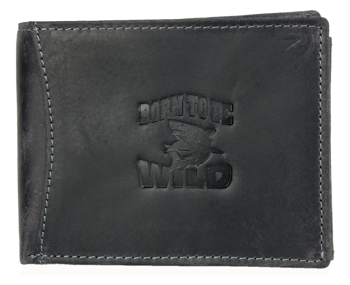 Men's Dark Grey Strong Genuine Leather Wallet with Shark