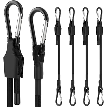 Heavy Duty Carabiner Bungee Cords 100 Inch - 2 Pack Black Outdoor Bungie Cords With Hooks-1003604
