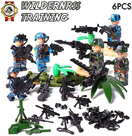 Military Minifigures/ Wilderness Special Forces with Weapons Accessories Set/ Custom Military Army Weapons Accessories Set/ Weapons Interchangeable Military Building Blocks Toy for Kids Boys(Set of 6)
