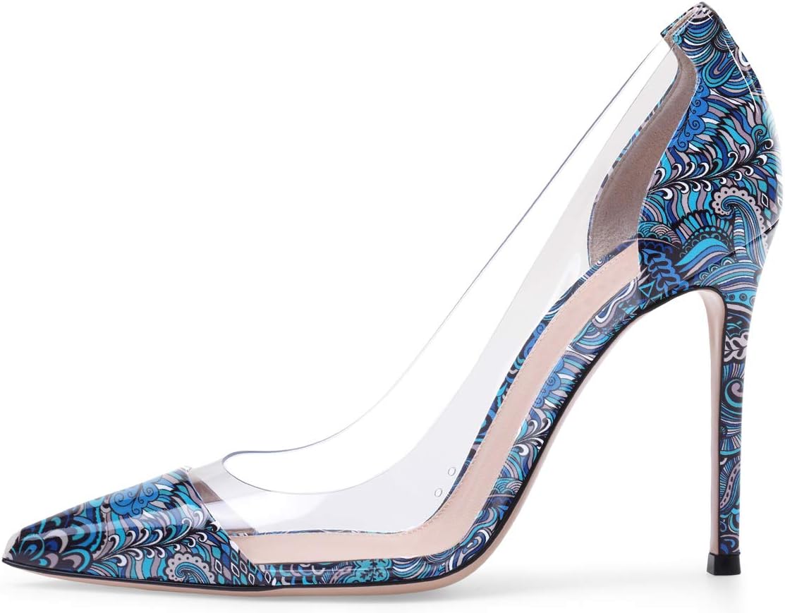 Sammitop Women's Pumps Pointed Toe Plexi Shoes 100mm High Heel PVC Panel Shoes US5.5