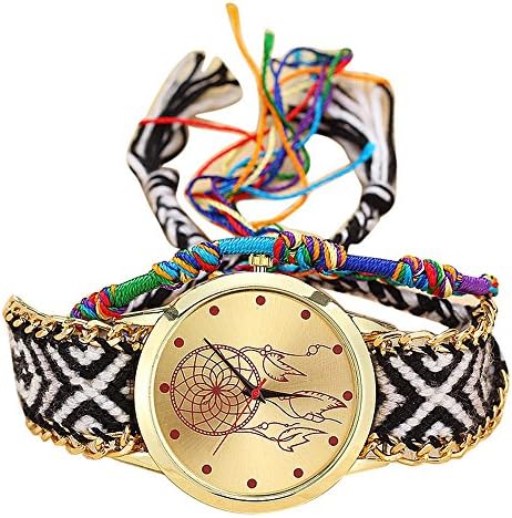 Fullfun Vansvar Ladies Vintage Dreamcatcher Quartz Watch With Handmade Woven Watch Band (E)