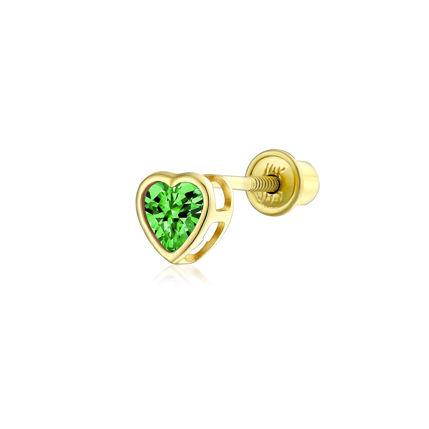 Bling Jewelry Green Cubic Zirconia Helix Cartilage Ear Lobe Piercing Daith CZ Heart 1 Piece Stud Earring For Women Teen Real Gold Screw Back 4MM