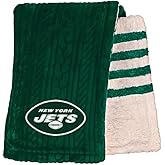 Pegasus Sports NFL Cable Knit Embossed Logo with Sherpa Stripe Blanket- New York Jets, 60" X 70", Team Colors