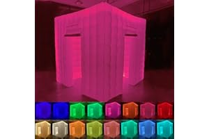 CZGBRO Inflatable Photo Booth Enclosure, 8.2 x 8.2ft Portable 16 Colors LED Dimmable Shooting Photobooth Tent Kit with 2 Doors and Inner Air Blower, Remote Controller, Carry Bag
