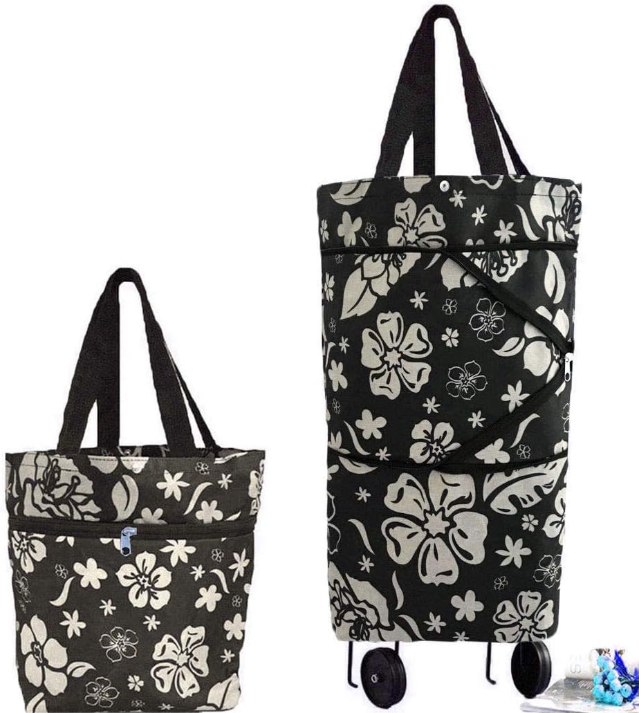 Cocobuy Collapsible Trolley Bags Folding Shopping Bag with Wheels Foldable Shopping Cart Reusable Shopping Bags Grocery Bags Shopping Trolley Bag on Wheels