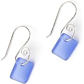 French Curve Sea Glass Earrings - Sterling Drop Beach Earrings for Women by EcoSeaCo, using sustainable, recycled and repurposed material. Handmade Jewelry in the USA