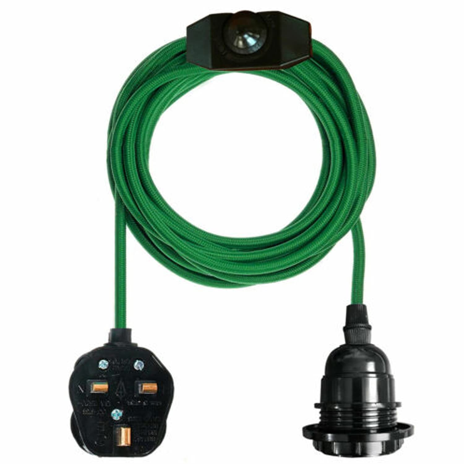 LEDSONE Vintage Pendant Light Kit with Fabric Flex Cable 2m Hanging Light Fitting with E27 Bulb Socket and Plug with Switch Ideal for Home, Studio, Office, Café, or Decorative Lighting (Green)