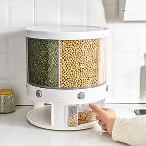 Rice Storage Container,22 Lbs Automatic Rice Dispenser Grain Storage Bin,Cereal Dry Food Storage Box,360 Degree Rotation Rice Bucket with Measuring Cup