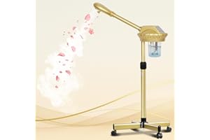HSONBIUTY Facial Steamer Professional with More Steam for Deep Cleansing and Hydration, Estheticians Steamer on Wheels with Time Setting, Face Steamer Adjustable Height for Beauty, Spa and Home Use（Golden）