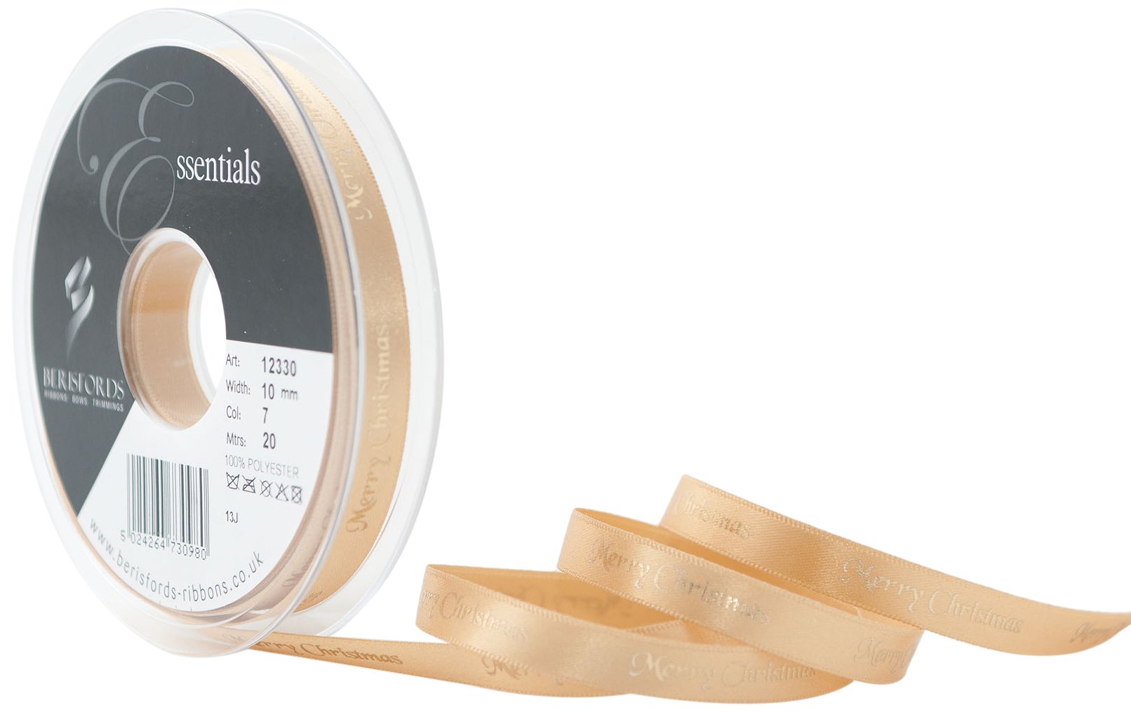 Berisfords 10 mm Merry Christmas Ribbon, Gold and Gold