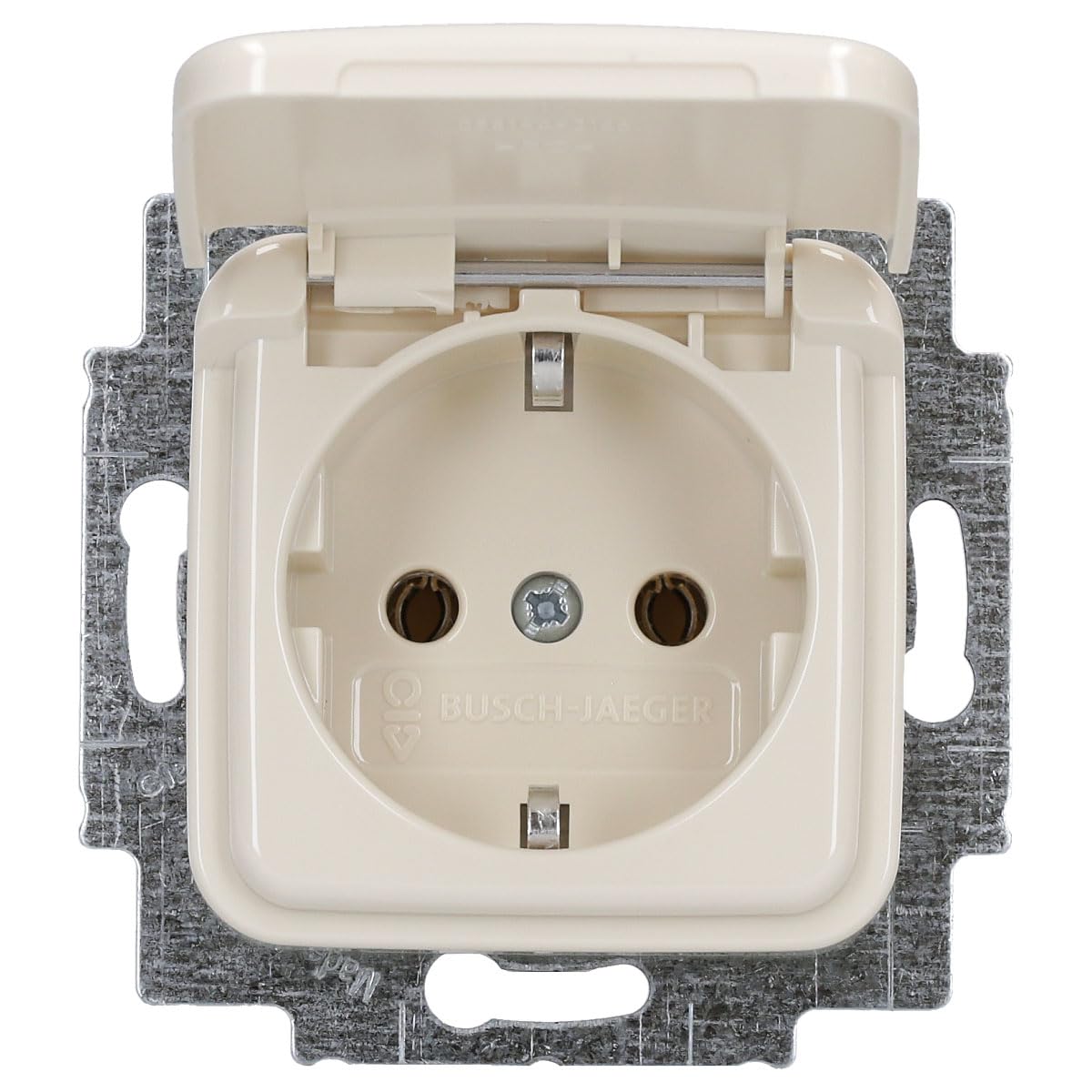 Busch-Jaeger 20EUK-212 SCHUKO Socket Outlet, hinged lid, ivory, Duro 2000 SI