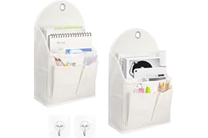 Ndeno 2 Pack Wall Hanging Organizer Bag with Pockets Fabric Storage Bag Basket Caddy Waterproof Over the Door Pouch Closet Shelves with Hook for Kitchen,Bedroom, Bathroom (White+White), (01)