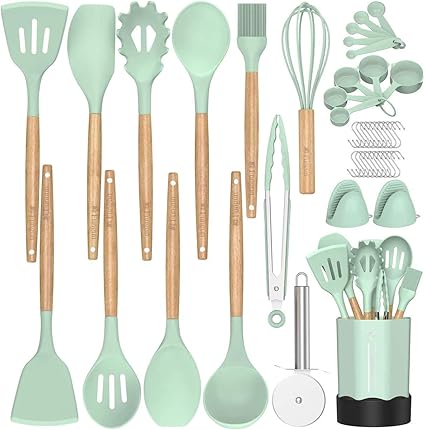 Silicone Kitchen Cooking Utensil Set Fungun 26 Pcs Kitchen Utensils Spatula Set With Utensil Holder For Nonstick Cookware Bpa Free Non Toxic Cooking Utensils Kitchen Tools Gift Turquoise Amazon Co Uk Home