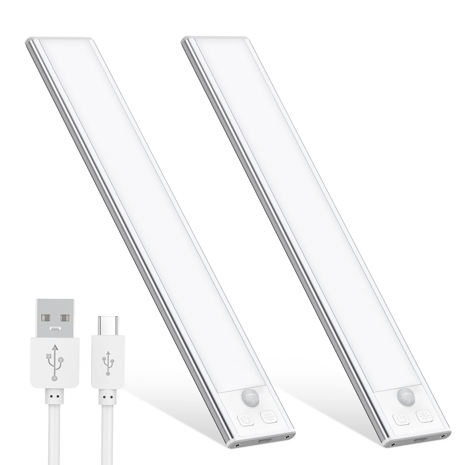 OUILA Under Cabinet Kitchen Lights, 64 LED [2 Pack] Cold White Motion Sensor Lights Indoor Stepless Dimming, 1000mAh USB-C Rechargeable LED Lights for Cupboard, Kitchen — image 1