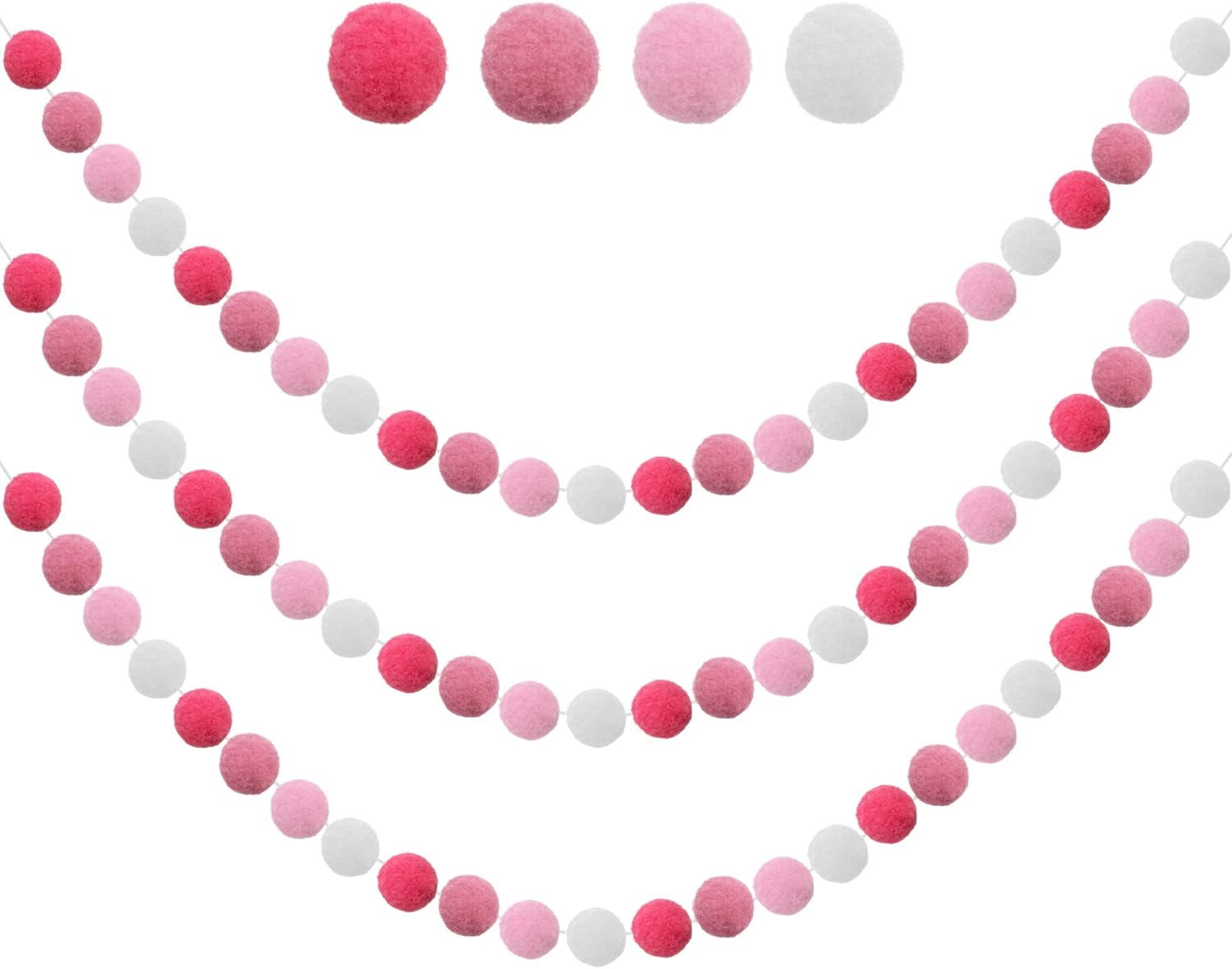 Wreaths, Garlands & Swags - 3PCS Felt Ball Garland Pink Pom Pom Garland 9.8 Feet 36 Balls 4 Pastel Colors Pink Pom Pom Decorations Nursery Decor Bunting Birthday Party Decorations for Mardi Gras Thanksgiving Christmas Wall