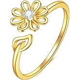 KECHO 14k Gold Daisy Ring Adjustable Open Ring Jewelry Gifts for Women #7