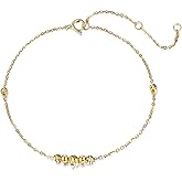 NFYBD 14K Gold Diamond-cut Beads Station Bracelet for Women,Yellow Gold Beads Thin Chain Link Bracelets Anklets Anniversary Christmas Mother’s Day Jewelry Gift for Mom Wife Her 6.5''+2''