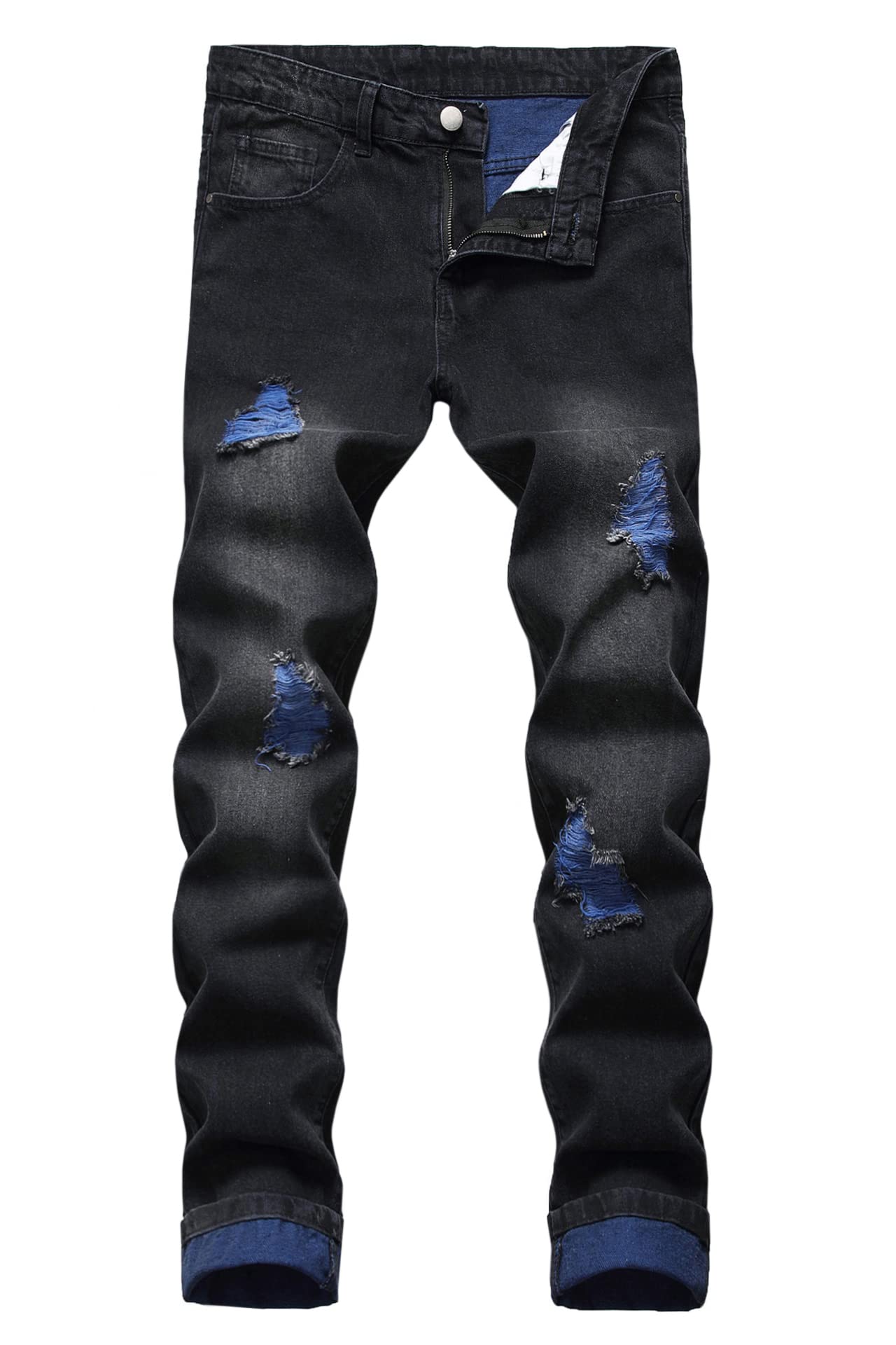 Baylvn Men's Ripped Distressed Destroyed Straight Slim Fit Jeans Skinny Casual Fashion Denim Pants