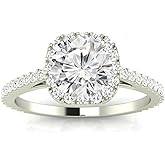 Houston Diamond District 1 to 6.25 Carat LAB GROWN Gorgeous Classic Cushion Halo Style Round Cut Diamond Engagement Ring (E-F Color VS2-SI1 Clarity)
