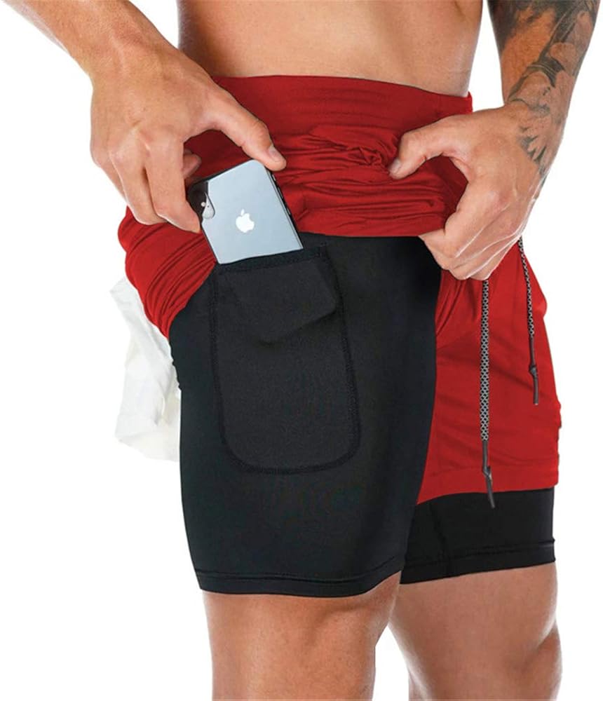 Surenow Mens Running Shorts，Workout Running Shorts for Men，2-in-1 Stealth Shorts，7-Inch Gym Yoga Outdoor Sports Shorts: Clothing
