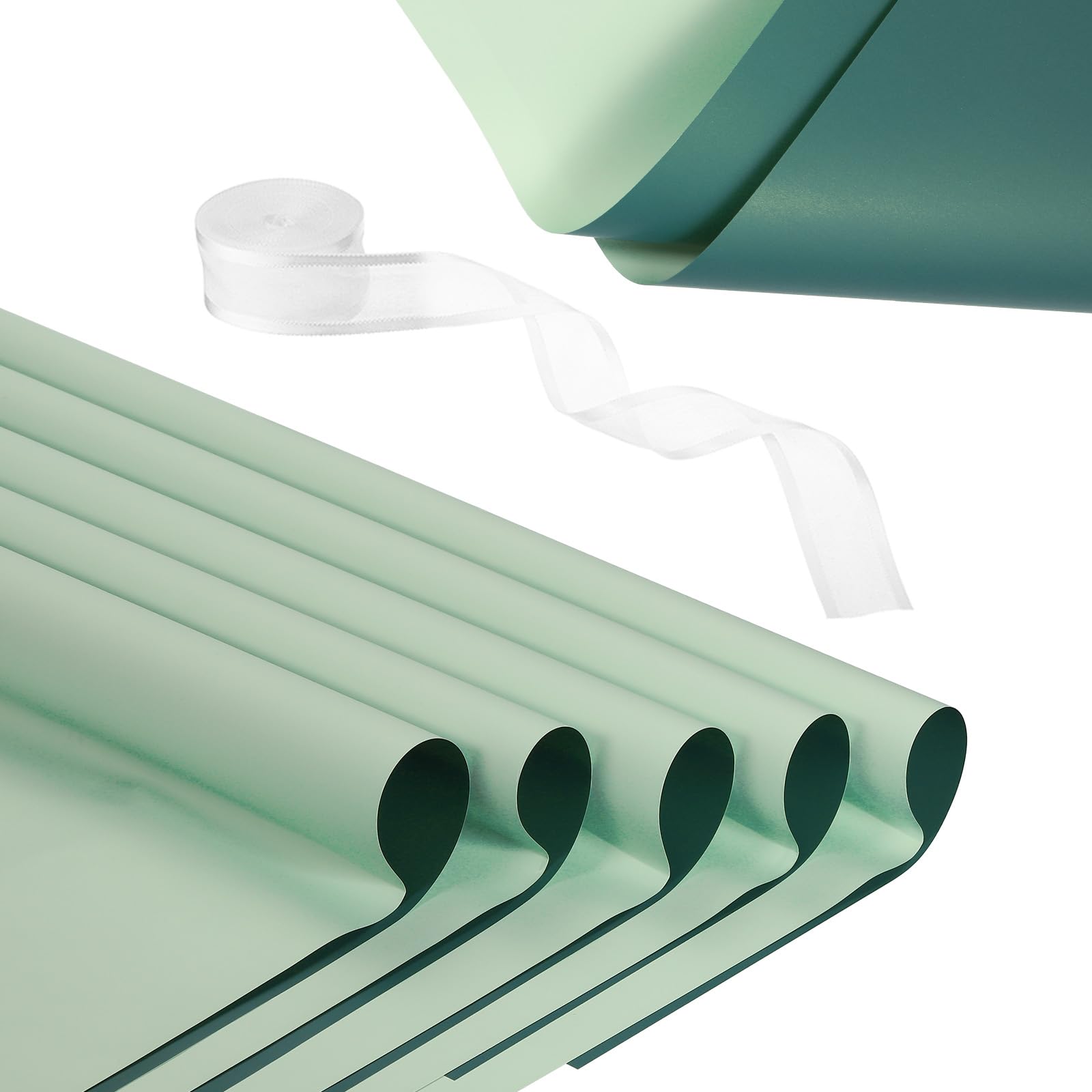 PATIKIL 20 Sheets Flower Wrapping Paper, Waterproof Flower Paper Wraps with Ribbon Floral Bouquet Supplies for DIY Crafts Packaging Bouquet, 22.8x22.8 Inch, Turquoise/Gray Blue