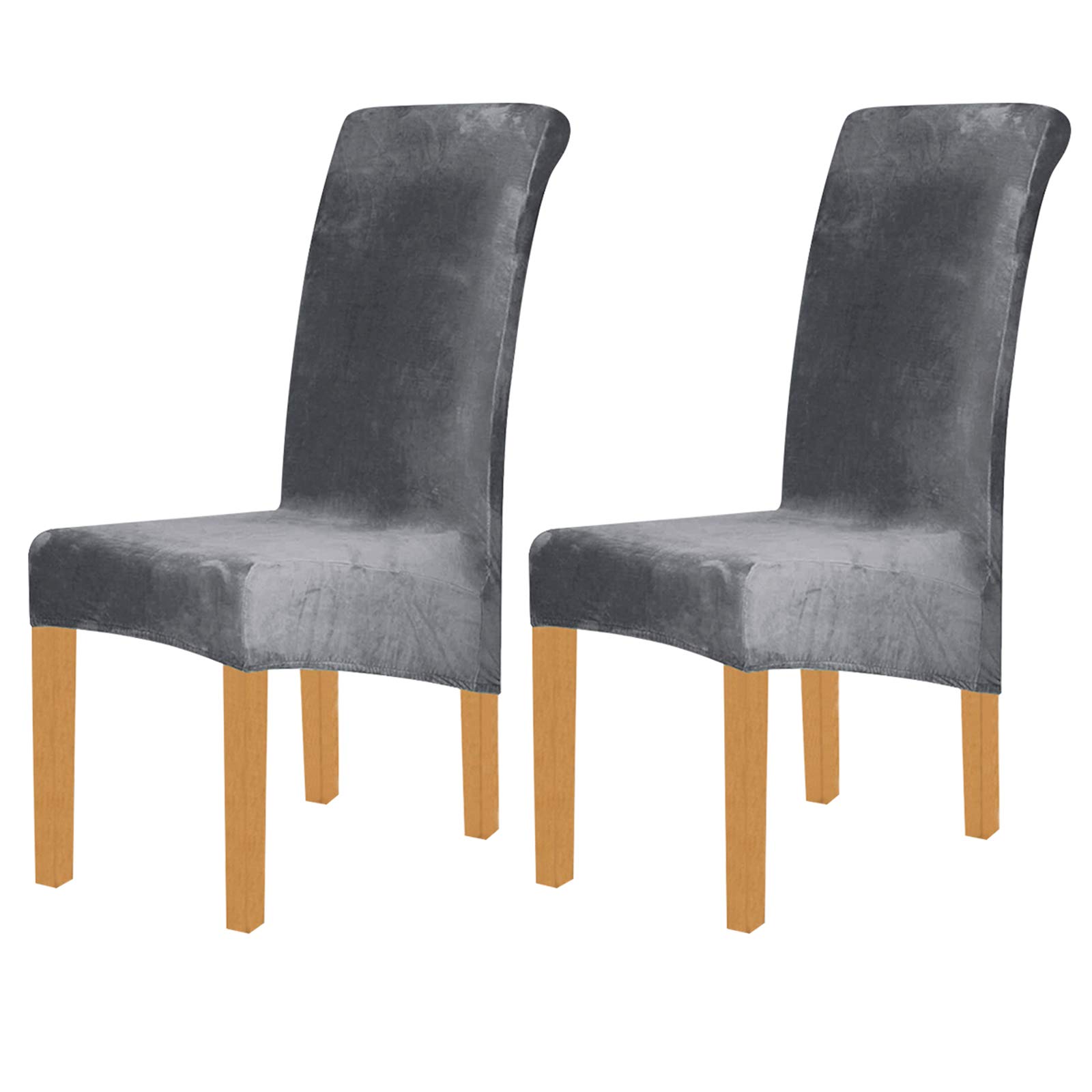 ele ELEOPTION Spandex Velvet Stretch Large Size Chair Covers Removable Dining Chair Slipcovers Washable Chair Covers for Dining Room, Hotel, Banquet (No chairs) (Dark Grey, Pack of 2)