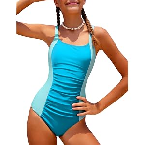 Rousytn Girls One Piece Swimsuit Adjustable Strap Padded Bathing Suit 7-16Y