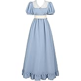 LTAKK Regency Dress Women Regency Costume Empire Waist Tea Party Dresses Victorian Gown with Sash and Brooch