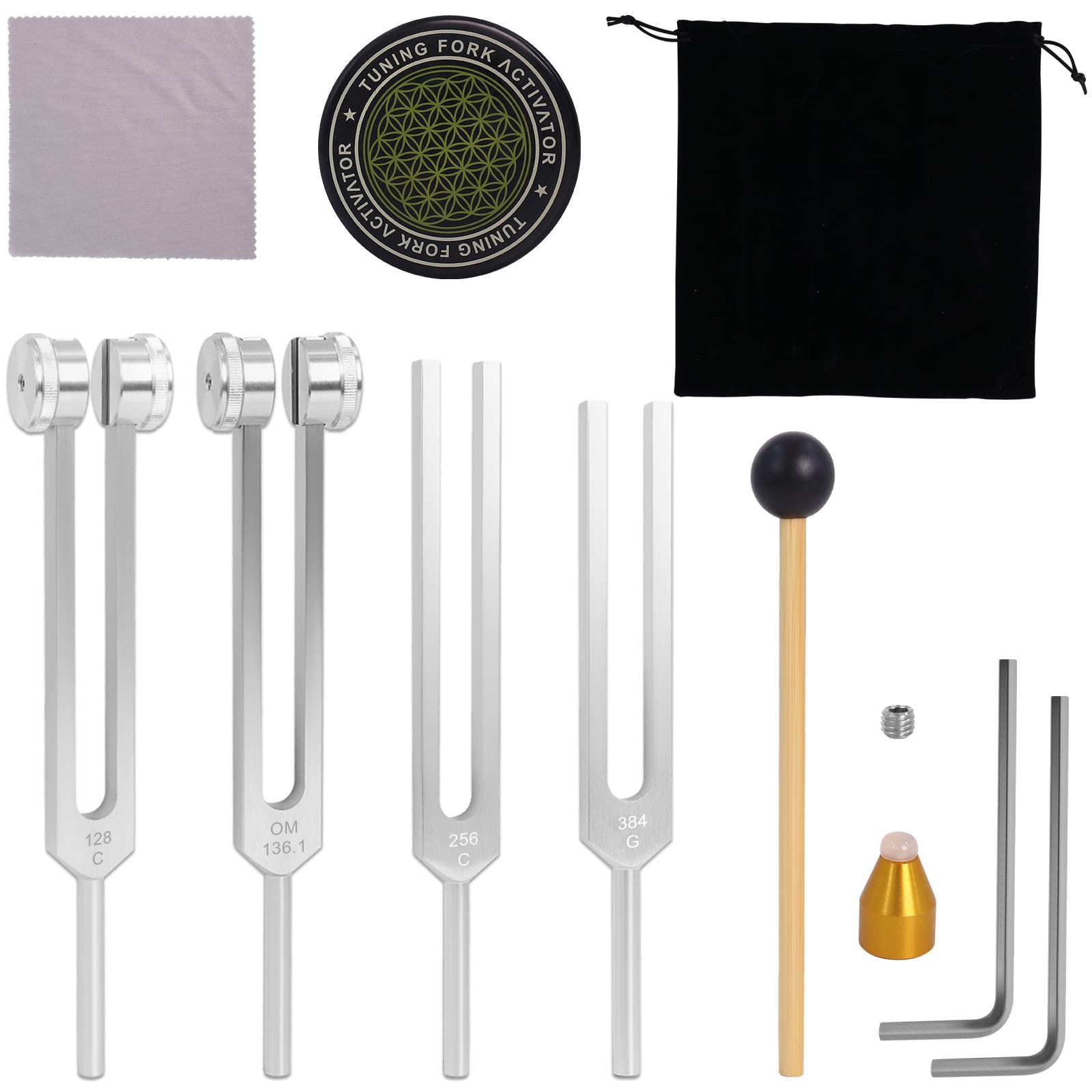 Photo 1 of Tuning Forks for Healing Set, Includes 128Hz, 136Hz, 256Hz, 384Hz, Weighted & Unweighted Tuning Forks Set with Reflex Hammer, Activator, Gem feet, for Sound Therapy, Chakra, Yoga, Meditation