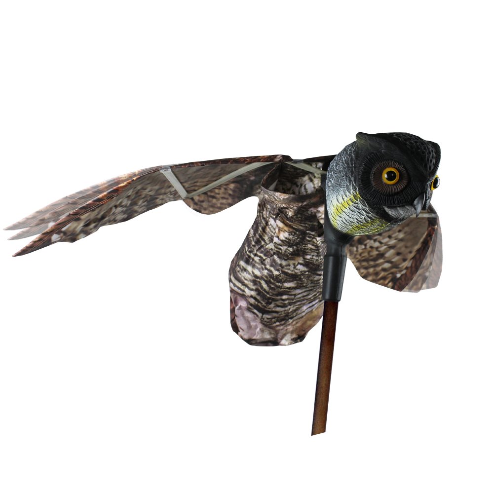 Full House Natural Scarecrow Fake Owl Pest Deterrent with Moving Wings - Scare Birds, Rodents, Pests Away
