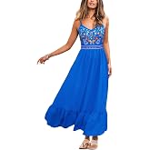 CUPSHE Women Summer Maxi Dress Casual Floral Flowy Beach Vacation Wear | V Neck Spaghetti Strap Sundress, Long Flowy Wedding 