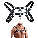 MyCHIC Men's Adjustable Leather Body Chest Harness Clubwear Costume (Black PU Leather)