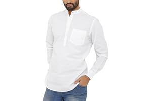 Nick&Jess Mens Casual Henley Slim Fit indian Short kurta long Sleeve Shirt Linen Cotton Manderian Collar.
