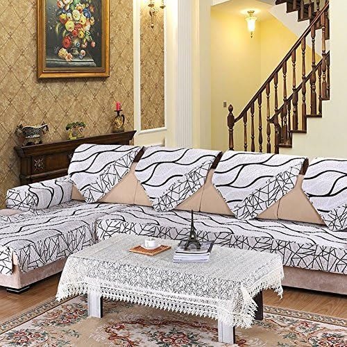 STAR HEAVEN Europe Striped Quilted Sofa Cover Armrest Slipcover White Fabric Couch Covers Set Sectional Seat Covers Towel (110160 cm per pc)