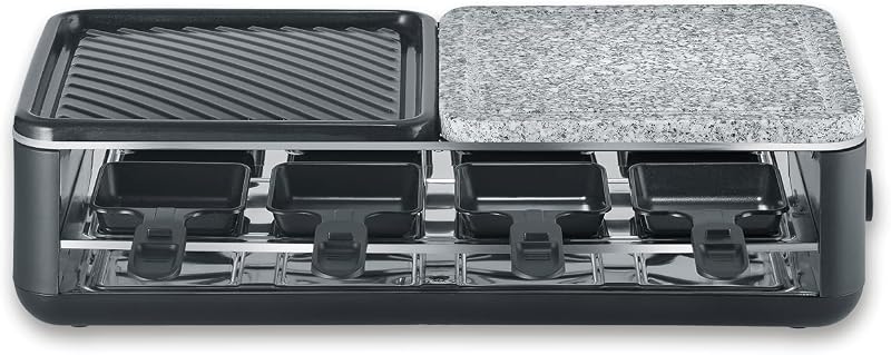 Raclette Grill, 1300W, 8 Padelline Antiaderenti Extra Profonde, Piastra Pietra Naturale e Ceramica, Temperatura Regolabile, 49,0 x 25,0 x 14,0 cm, Nero - RG 2366