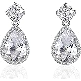 VONSSY Drop Dangle Earrings | Gemstones Waterdrop Teardrop White Gold Plated Crystal Hanging Cubic Zirconia Hypoallergenic Earrings | Stylish Jewelry Gift for Mother Daughter Wife