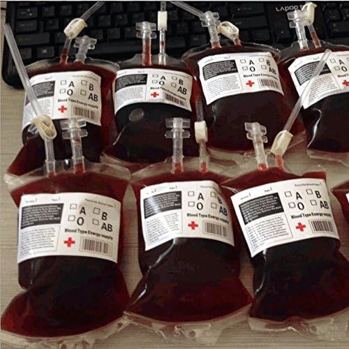 Rainyblue 15 X Blood Bag for Drinks + 15 Clips + 15 Stickers +1 Syringe - Novelty Item Bag/Container 300ml with Syringe extra fast filling Halloween Party Favors Gadget (NO DRINK INCLUDED)