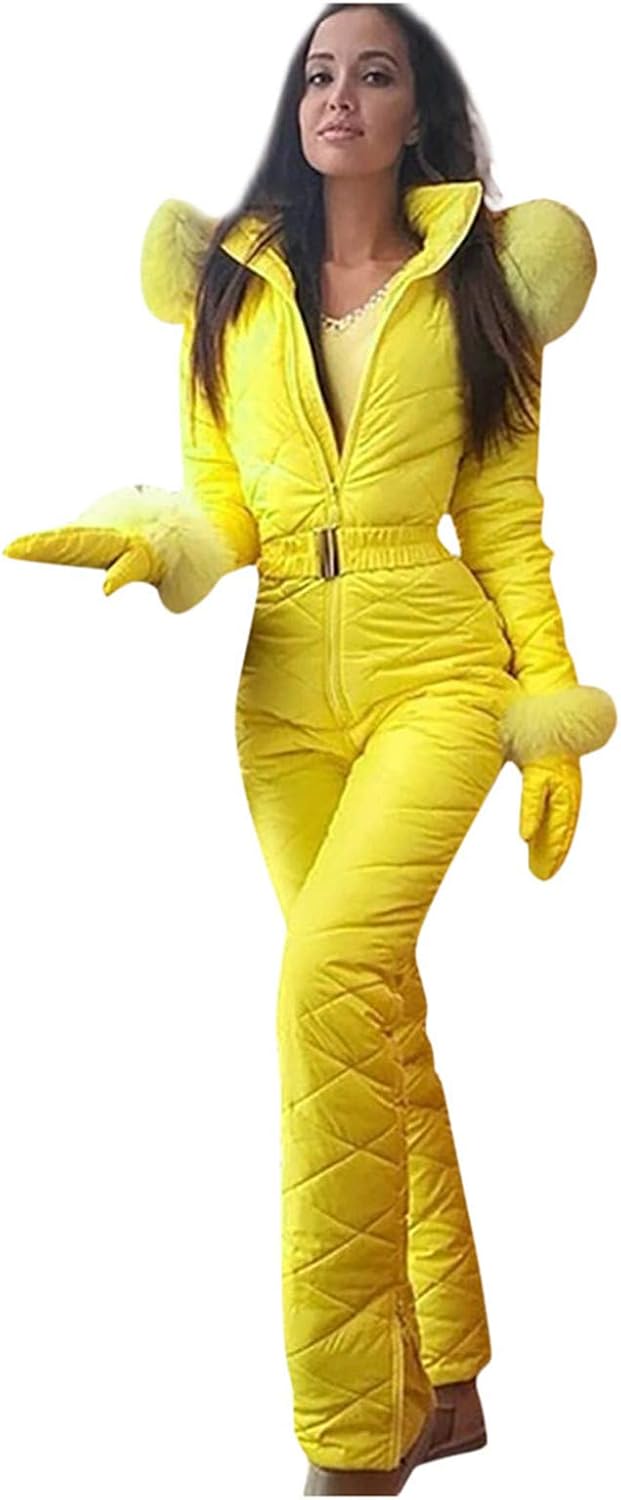 lbert Traje de nieve para mujer de una sola pieza, mono largo de esquí cálido con capucha y lbert Traje de nieve para mujer de una sola pieza, mono largo de esquí cálido con capucha y