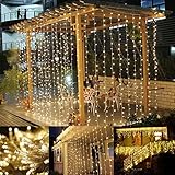 LE LED Window Curtain Icicle Lights, 304 LEDs, 9.8ft x 9.8ft ,8 Modes Linkable, String Fairy Light, Warm White, for Christmas/Wedding/Party Backdrops